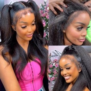 24 inch yaki kinky straight lace front wig with natural baby hair